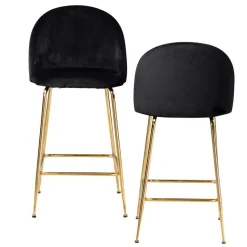 Wohnen Hocker|Stühle<Retrostyle Barstuhl in Schwarz und Gold - Chiosma (2er Set)