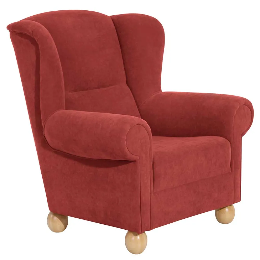 Wohnen Sessel<Roter Sessel mit Ohren aus Velours - Jamey