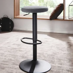 Wohnen Hocker<Runder Barhocker mit Samtsitz Grau - Claudie