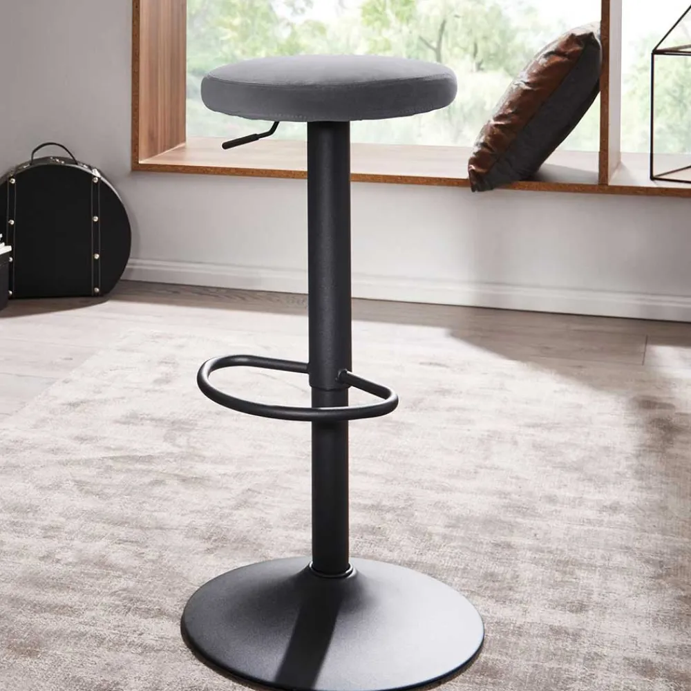Wohnen Hocker<Runder Barhocker mit Samtsitz Grau - Claudie
