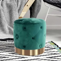 Wohnen Hocker<Runder Hocker in Grün Samt & Gold Metall - Emiato
