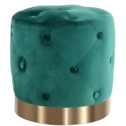 Wohnen Hocker<Runder Hocker in Grün Samt & Gold Metall - Emiato
