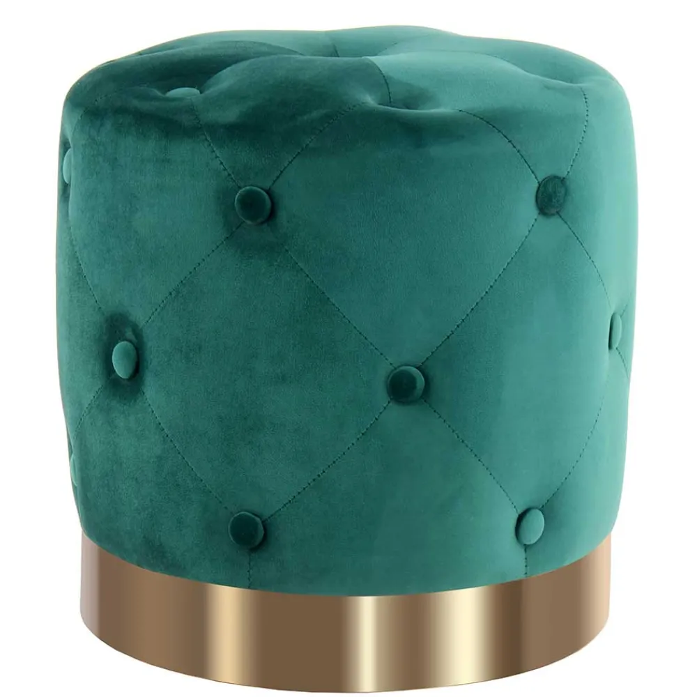 Wohnen Hocker<Runder Hocker in Grün Samt & Gold Metall - Emiato