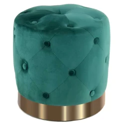 Wohnen Hocker<Runder Hocker in Grün Samt & Gold Metall - Emiato