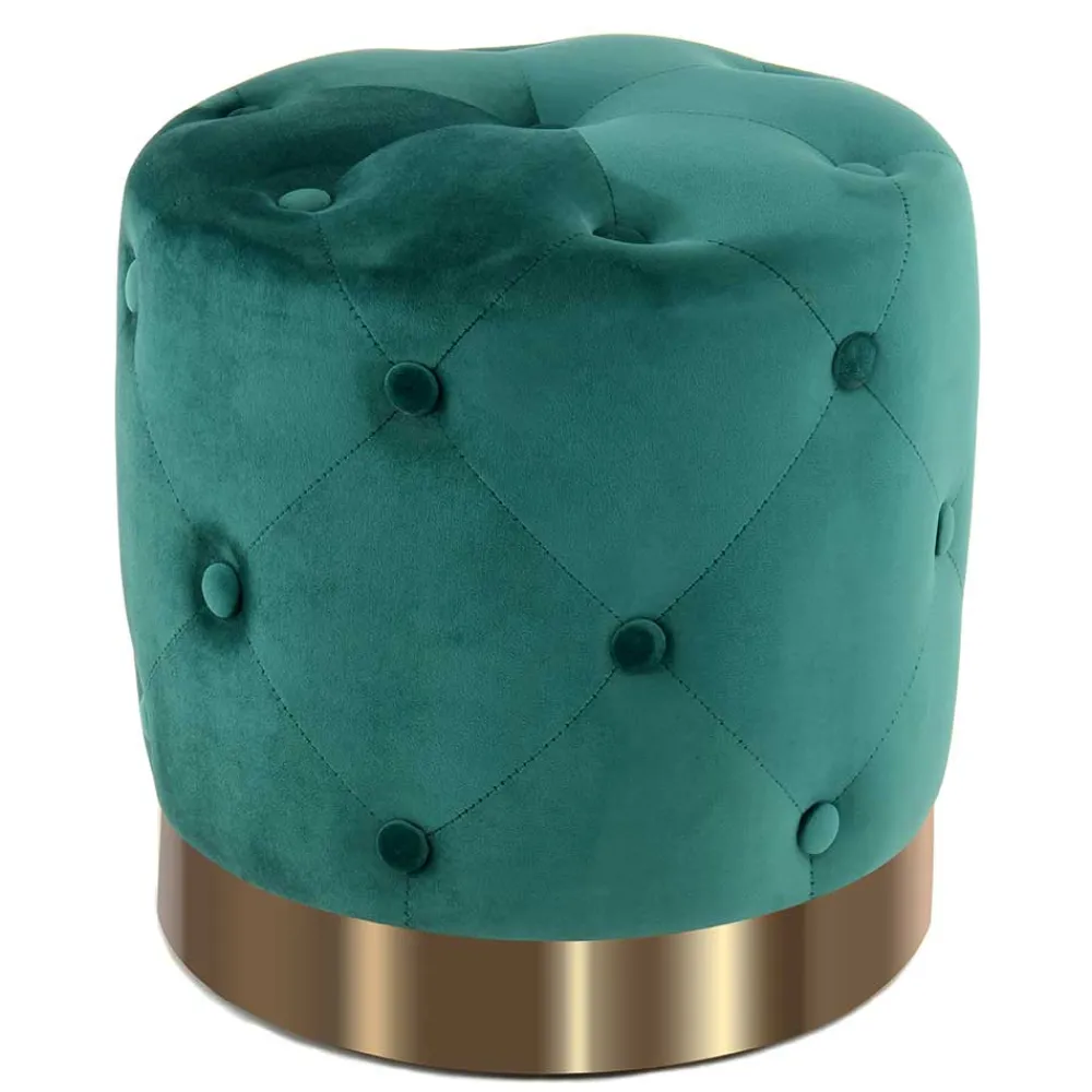 Wohnen Hocker<Runder Hocker in Grün Samt & Gold Metall - Emiato