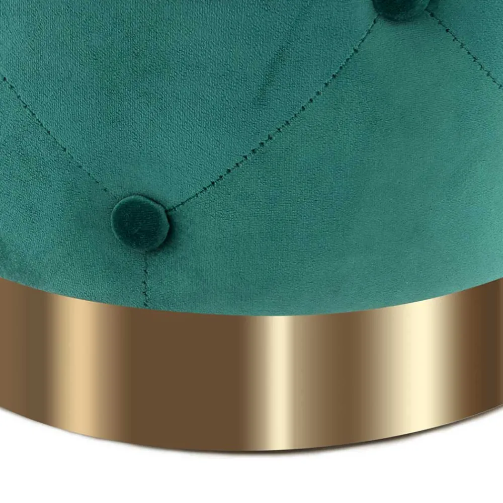 Wohnen Hocker<Runder Hocker in Grün Samt & Gold Metall - Emiato