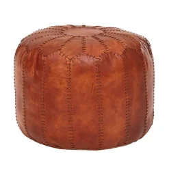 Wohnen Hocker<Runder Lederhocker in Cognac Braun - Fernandez