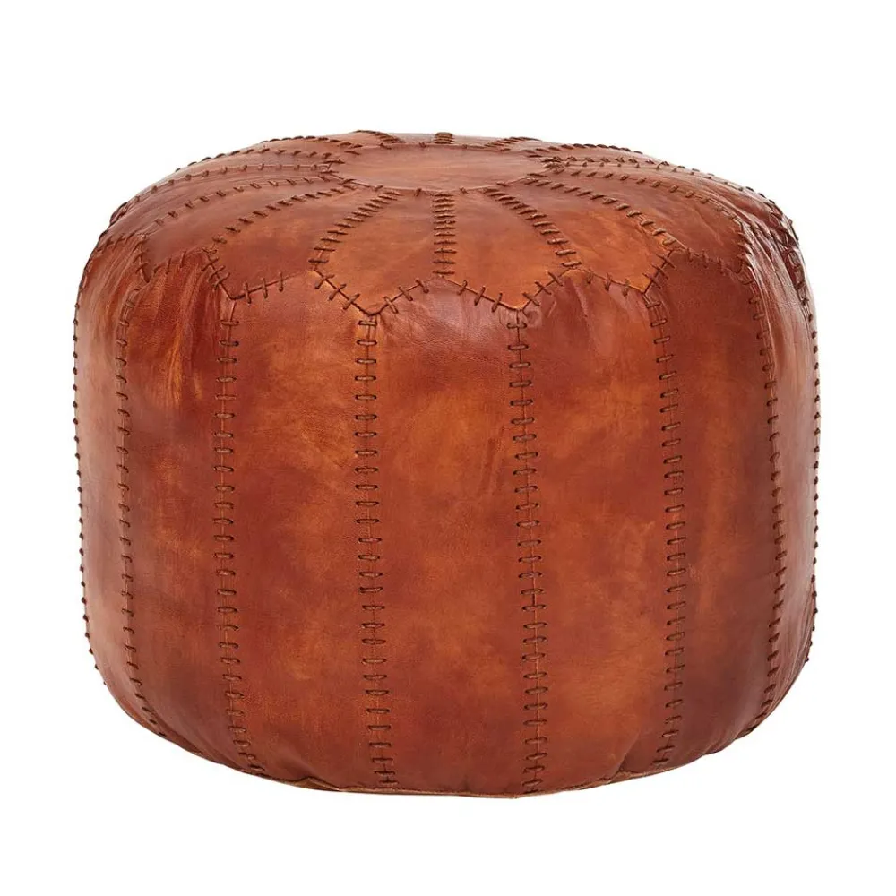 Wohnen Hocker<Runder Lederhocker in Cognac Braun - Fernandez