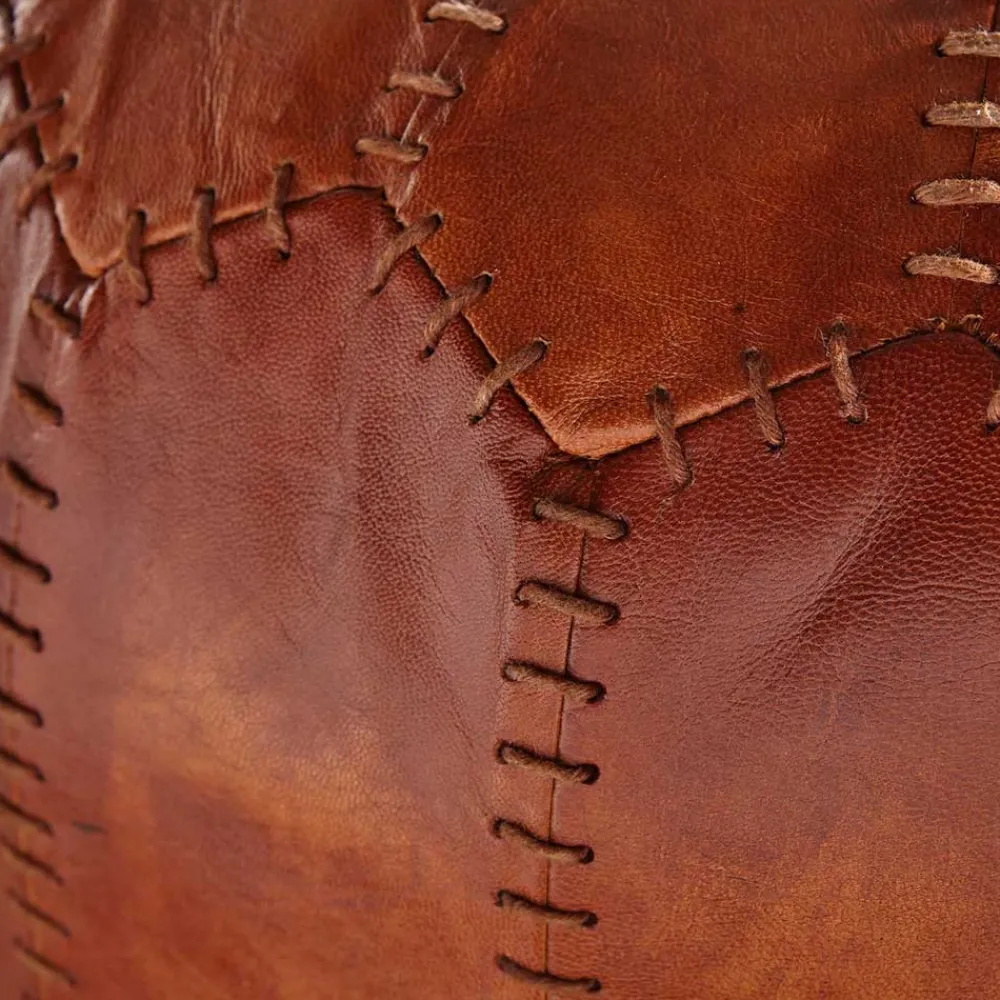 Wohnen Hocker<Runder Lederhocker in Cognac Braun - Fernandez