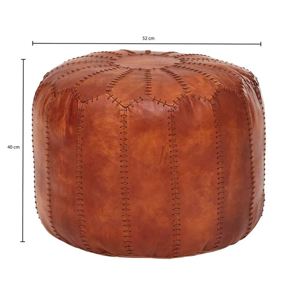 Wohnen Hocker<Runder Lederhocker in Cognac Braun - Fernandez