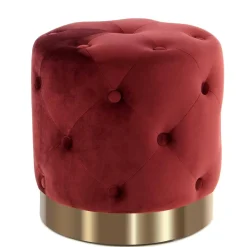 Wohnen Hocker<Runder Polsterhocker in Dunkelrot & Gold - Abenda