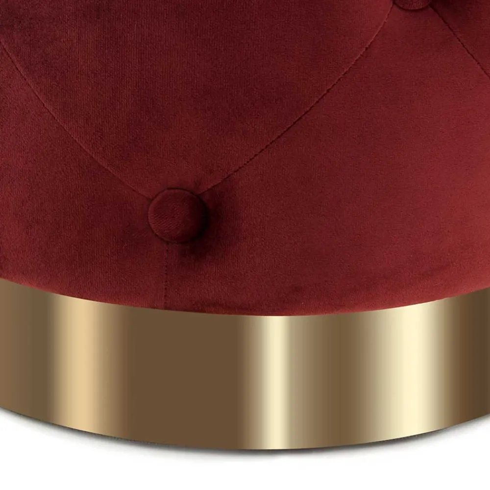 Wohnen Hocker<Runder Polsterhocker in Dunkelrot & Gold - Abenda