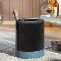 Wohnen Hocker<Runder Polsterhocker in Hellgrau & Schwarz - Paleara