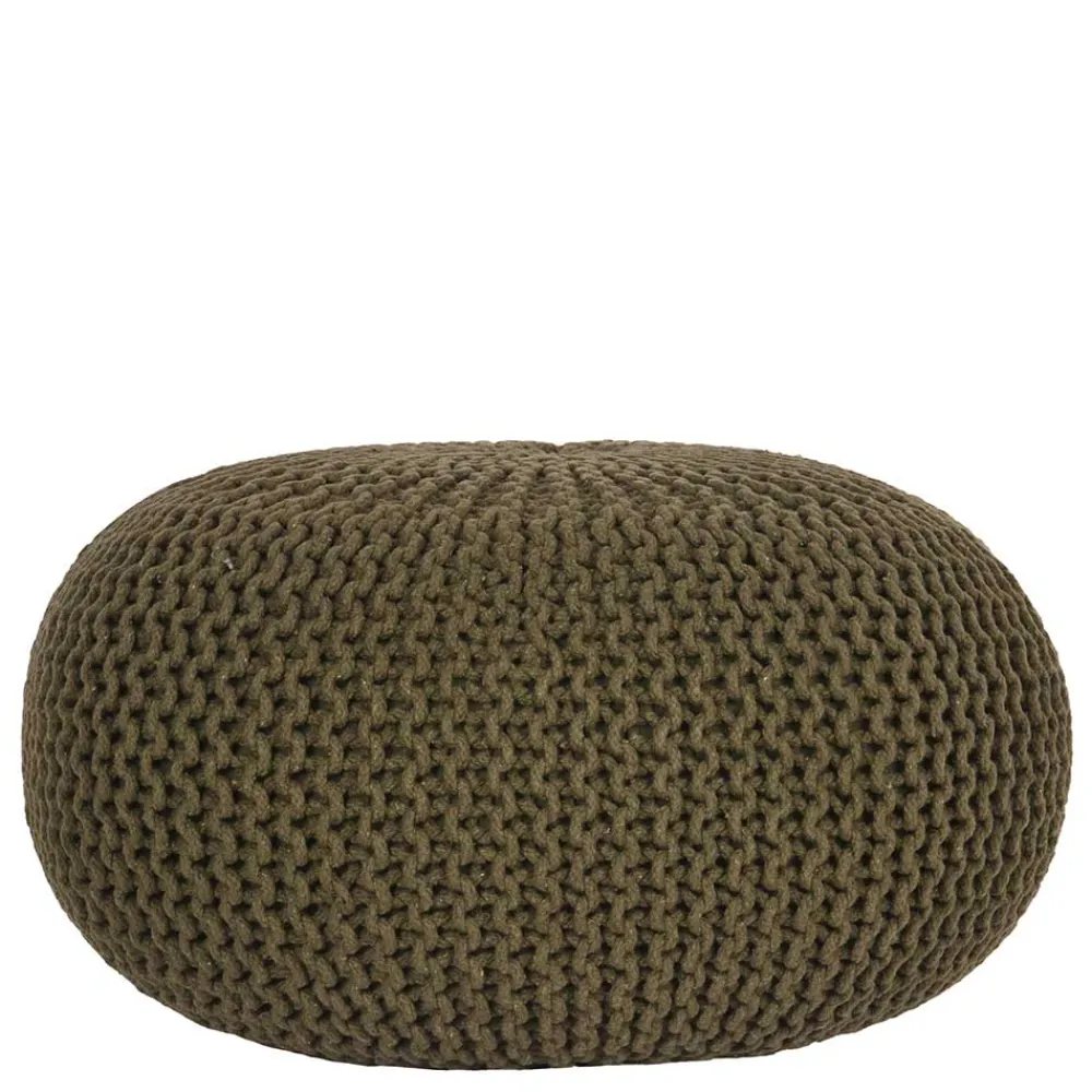 Wohnen Hocker<Runder Pouf im Strick Look in Oliv Grün - Sensibil