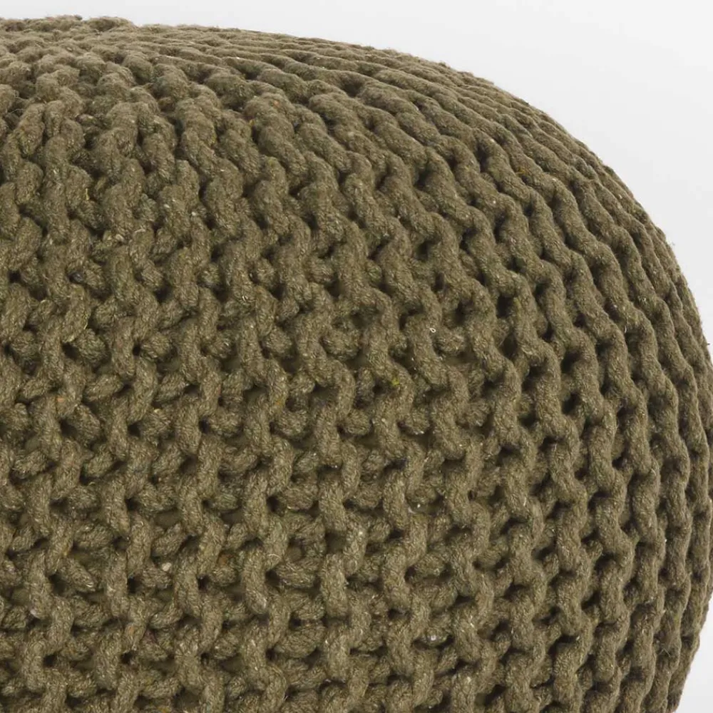 Wohnen Hocker<Runder Pouf im Strick Look in Oliv Grün - Sensibil