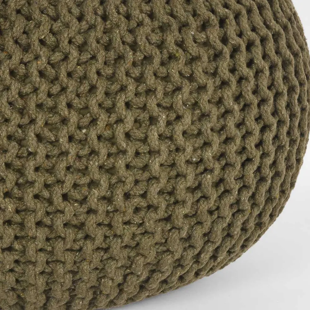 Wohnen Hocker<Runder Pouf im Strick Look in Oliv Grün - Sensibil