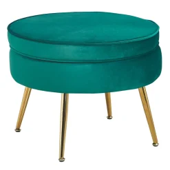 Wohnen Hocker<Runder Retro Samthocker in Petrol - Anguro