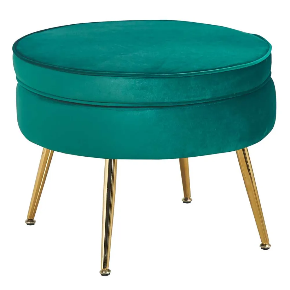 Wohnen Hocker<Runder Retro Samthocker in Petrol - Anguro
