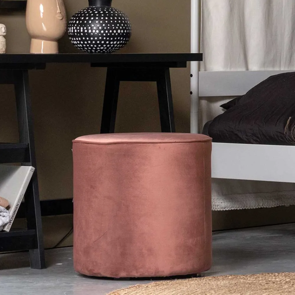 Wohnen Hocker<Runder Samt Polsterhocker in Rosa - Bados