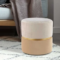 Wohnen Hocker<Runder Samthocker in Creme & Beige & Gold - Charlie