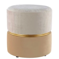 Wohnen Hocker<Runder Samthocker in Creme & Beige & Gold - Charlie