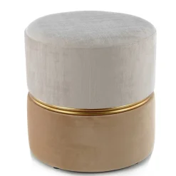 Wohnen Hocker<Runder Samthocker in Creme & Beige & Gold - Charlie