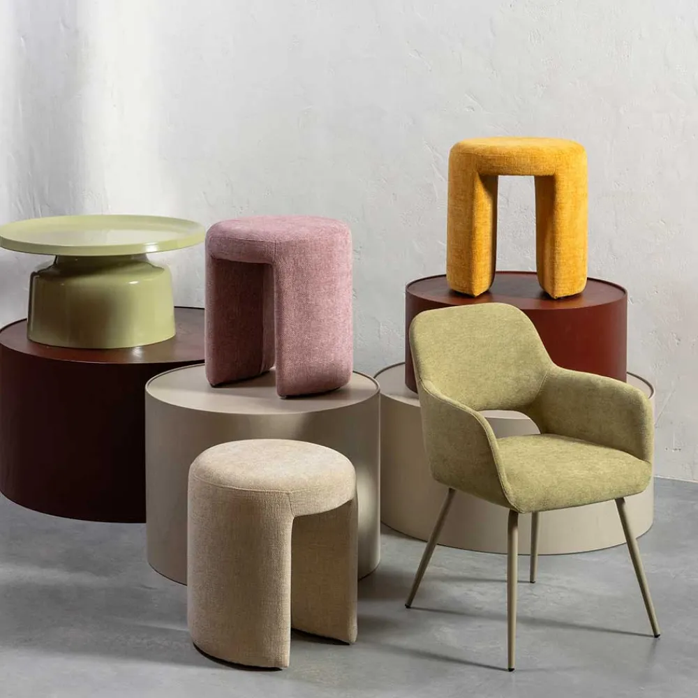 Wohnen Hocker<Runder Sitzhocker in Gelb Chenillebezug - Lourettes (2er Set)