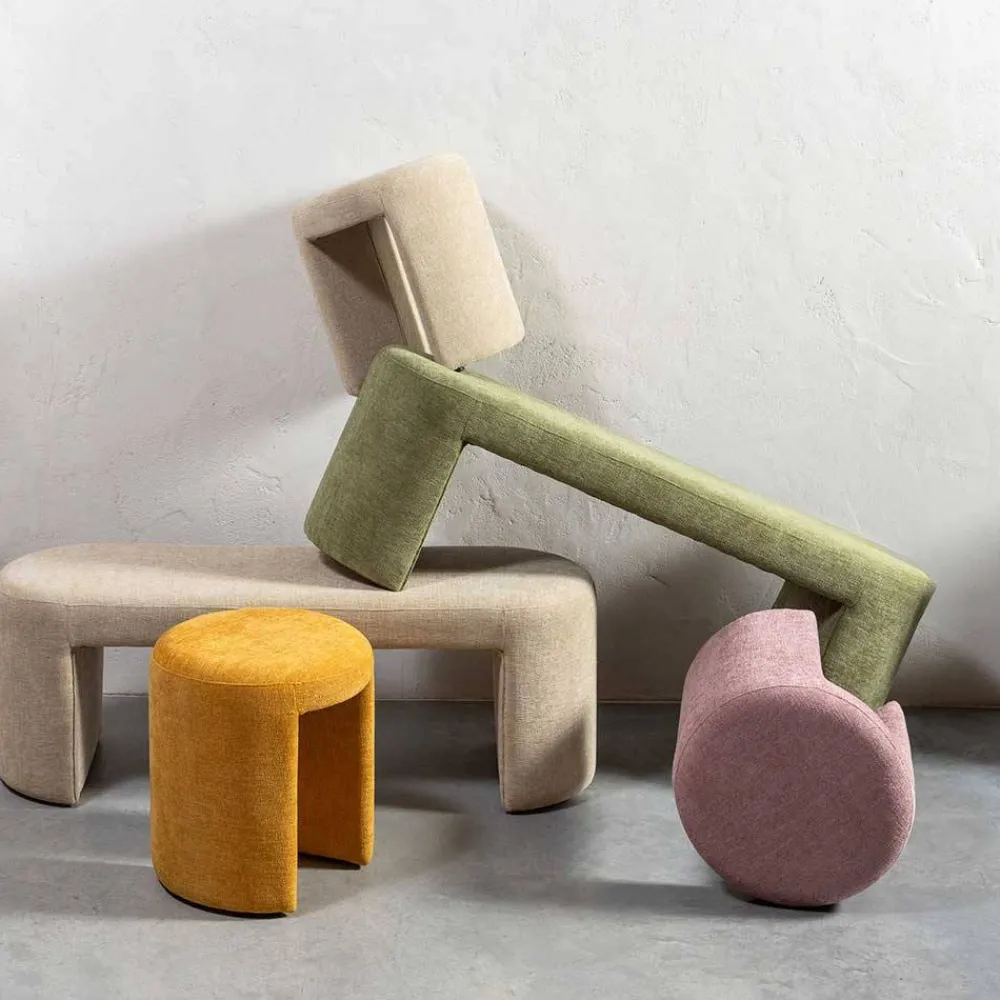 Wohnen Hocker<Runder Sitzhocker in Gelb Chenillebezug - Lourettes (2er Set)