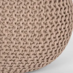 Wohnen Hocker<Runder Sitzpouf aus Strickstoff in Beige - Zardar