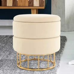 Wohnen Hocker<Runder Stauraum Hocker in Creme & Gold - Loeesa
