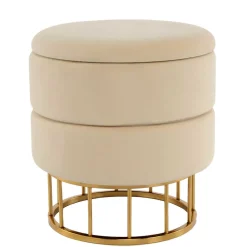 Wohnen Hocker<Runder Stauraum Hocker in Creme & Gold - Loeesa