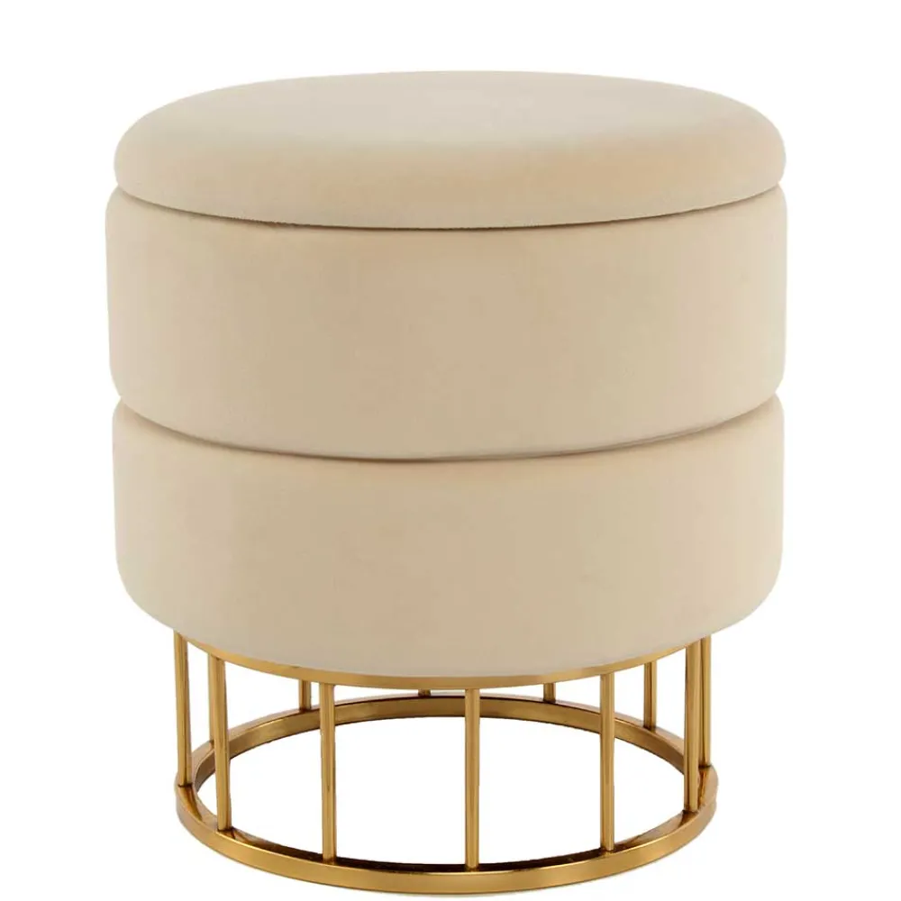 Wohnen Hocker<Runder Stauraum Hocker in Creme & Gold - Loeesa