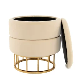 Wohnen Hocker<Runder Stauraum Hocker in Creme & Gold - Loeesa