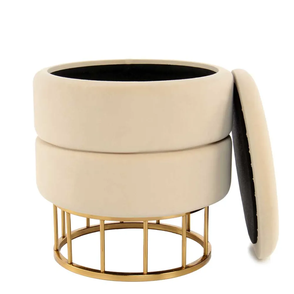 Wohnen Hocker<Runder Stauraum Hocker in Creme & Gold - Loeesa