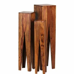 Wohnen Tische<Rustikale Holz Blumensäule Set Pisinon aus Sheesham (dreiteilig)