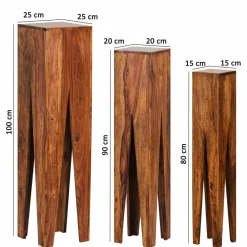 Wohnen Tische<Rustikale Holz Blumensäule Set Pisinon aus Sheesham (dreiteilig)