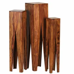 Wohnen Tische<Rustikale Holz Blumensäule Set Pisinon aus Sheesham (dreiteilig)