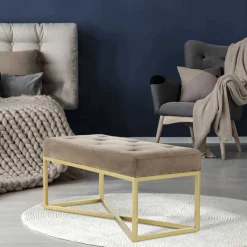 Wohnen Sitzbank<Samt Bettbank in Taupe mit Gold - Davork