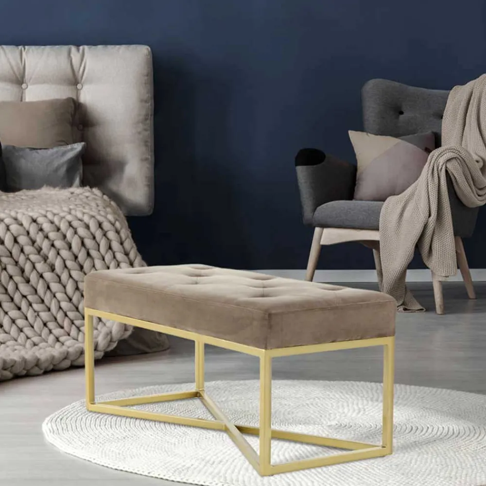 Wohnen Sitzbank<Samt Bettbank in Taupe mit Gold - Davork