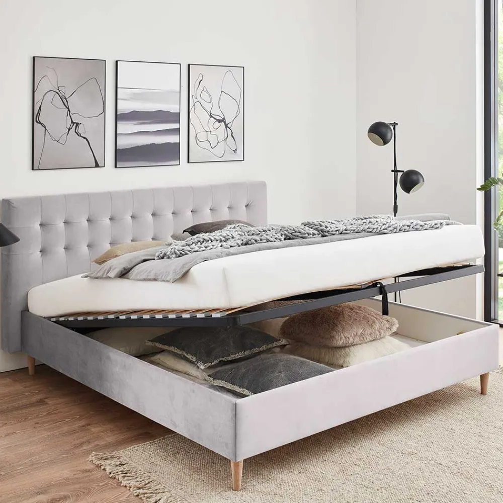 Wohnen Betten<Samt Doppelbett mit Bettkasten - Diadonna