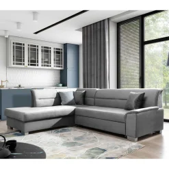 Wohnen Sofas<Samt Eckcouch in Grau mit Bettfunktion - Elhan