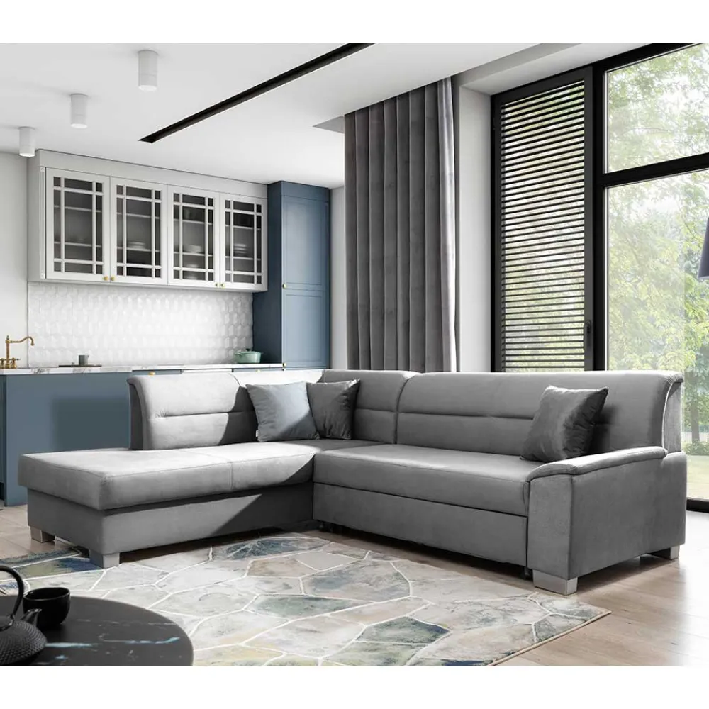 Wohnen Sofas<Samt Eckcouch in Grau mit Bettfunktion - Elhan