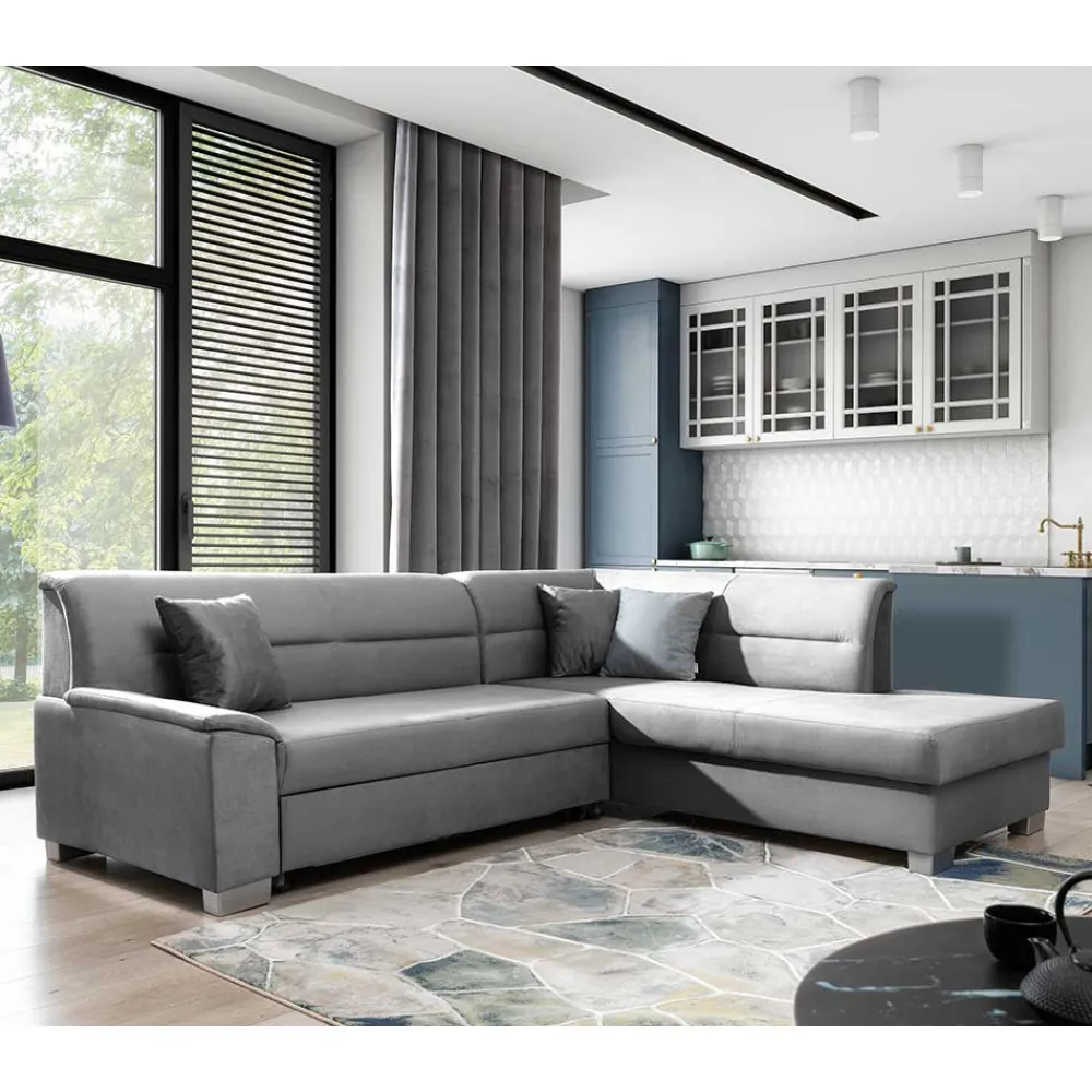 Wohnen Sofas<Samt Eckcouch in Grau mit Bettfunktion - Elhan