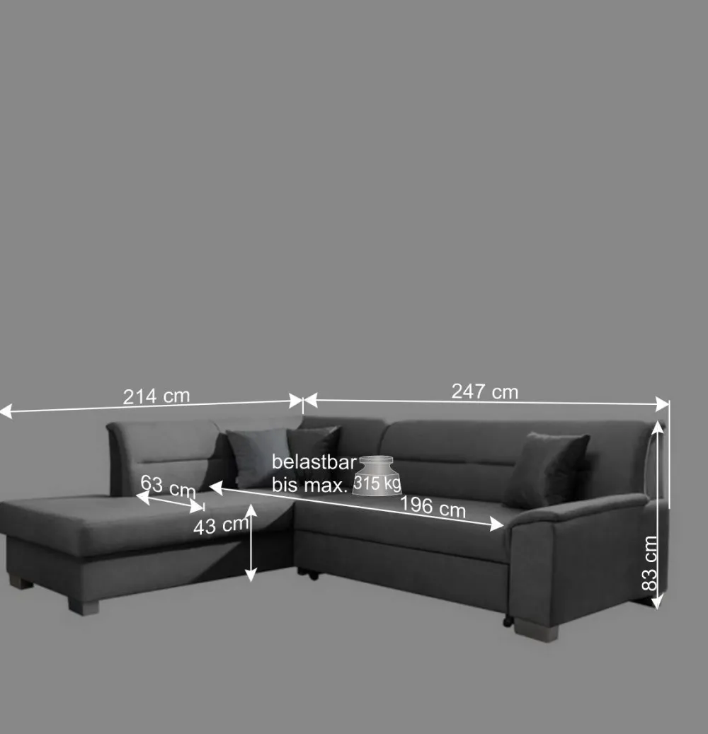 Wohnen Sofas<Samt Eckcouch in Grau mit Bettfunktion - Elhan