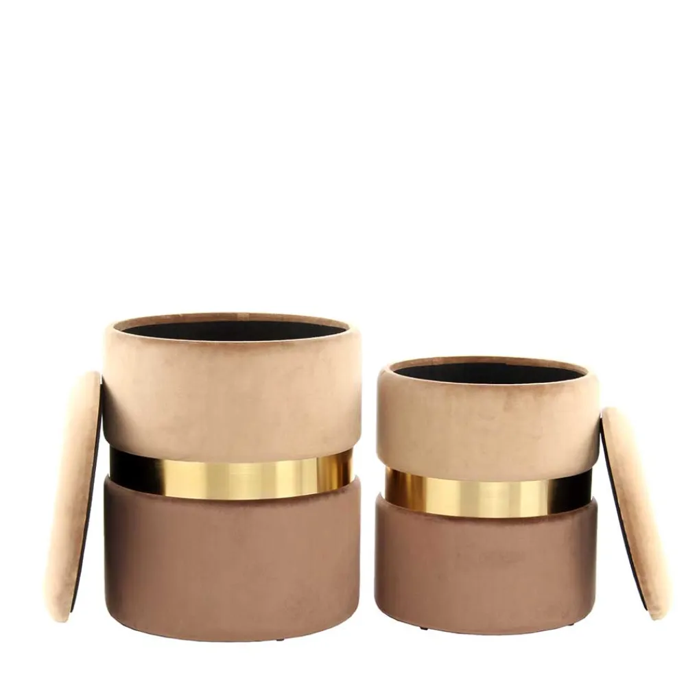 Wohnen Hocker<Samt Hocker Set in Hellbraun & Braun - Valerana (zweiteilig)