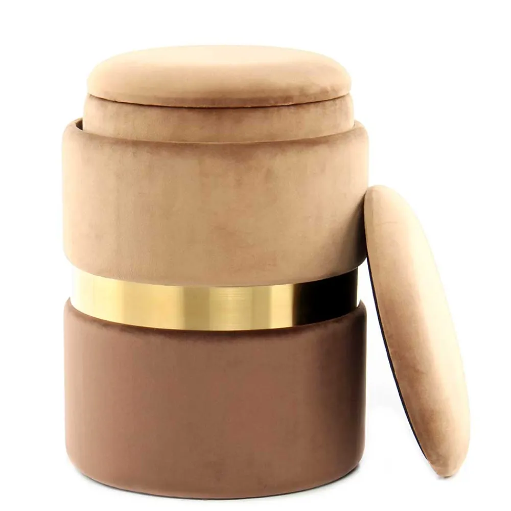 Wohnen Hocker<Samt Hocker Set in Hellbraun & Braun - Valerana (zweiteilig)