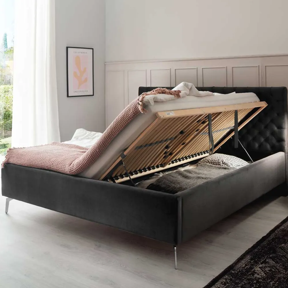 Wohnen Betten<Samt Polsterbett mit Chesterfield Kopfteil - Badehma