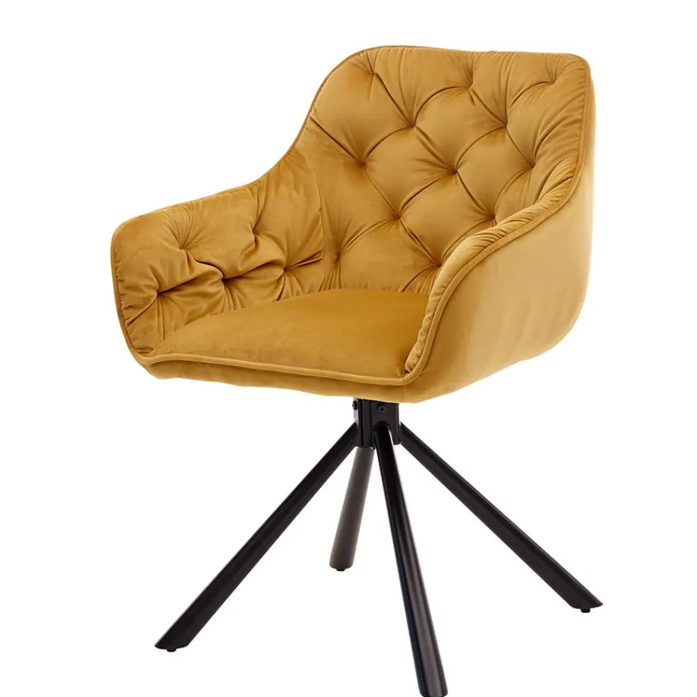 Wohnen Stühle<Samt Tischsessel in Gold mit Schwarz - Viradio (2er Set)