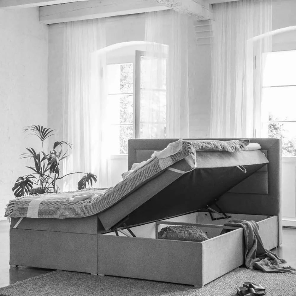 Wohnen Betten<Samt-Boxbett in Dunkelblau - Kean