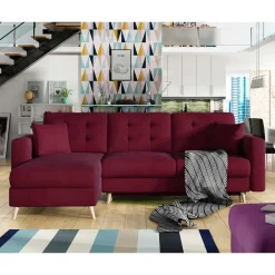 Wohnen Betten|Sofas<Samt-L-Sofa in Bordeaux Rot - Delphima